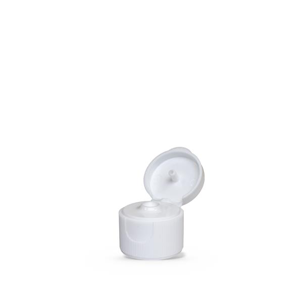 White Polypropylene 20-410 Ribbed Skirt Hinged Flip Top Dispensing Cap